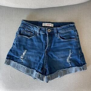 Denim Semi Ripped Shorts